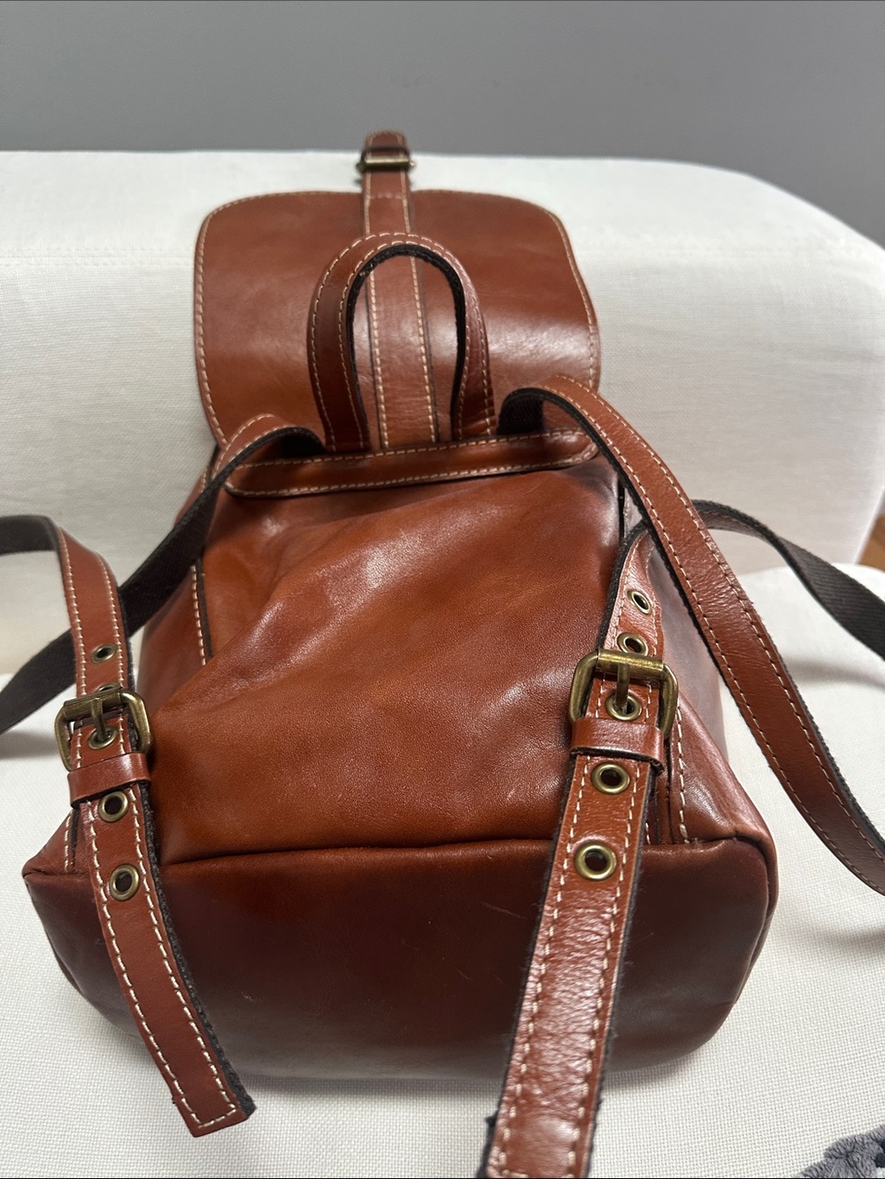 Classic Brown Leather Drawstring Backpack